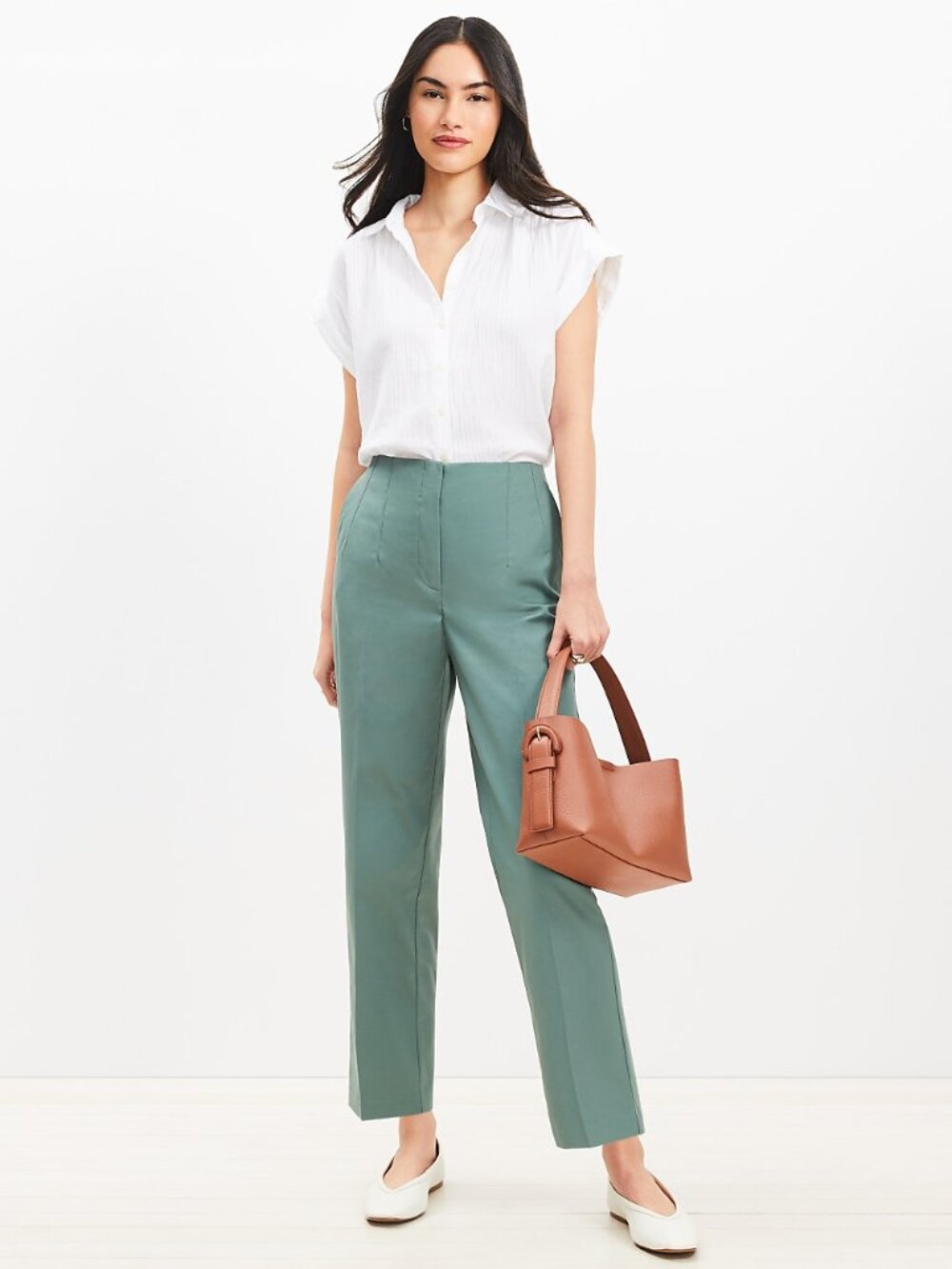 NWT Ann Taylor LOFT Size 12 12x27 Green Straight Leg Stretch Ankle Pants NEW